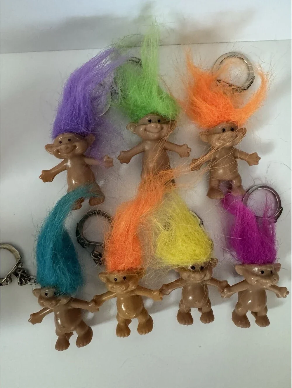 Vintage Acme 1991 Troll Keychains Lot of 8 Neon Hair Mini Troll Dolls Hong Kong